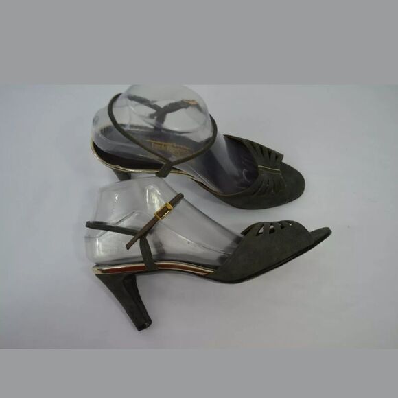 Jack Rogers Gray Leather Peep Toe Slingback Heels - Picture 7 of 8